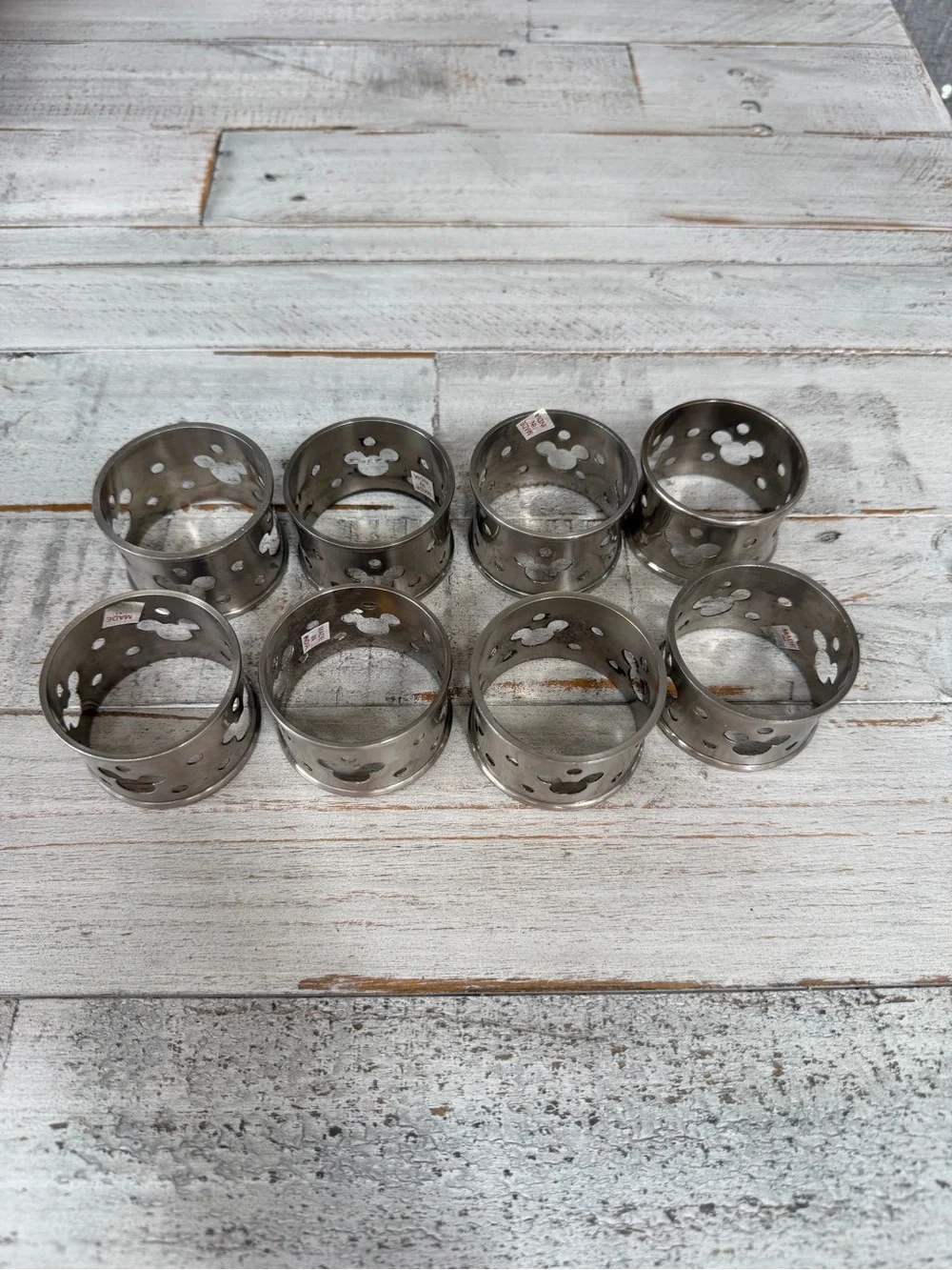 Vintage Disney Mickey Mouse Stainless Steel Napkin Rings Set of 8 (2 in. Rings)